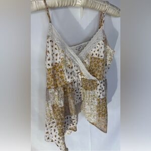 American Eagle Boho Patchwork Tank Women's Med Asymmetrical Hem Floral